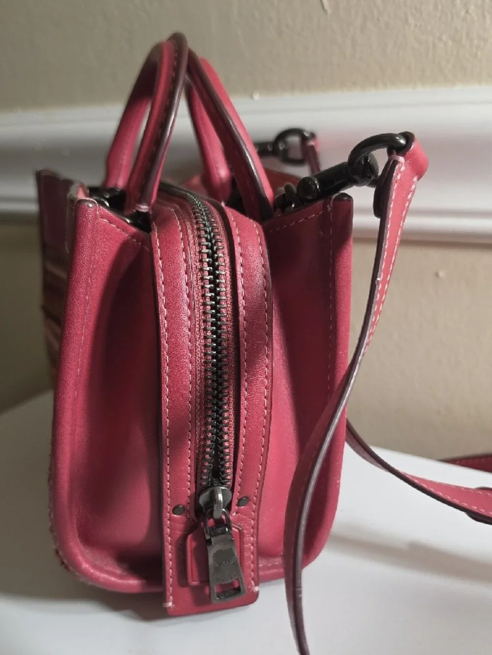 Coach Pink Upwoven Mini Satchel with Leather Trim